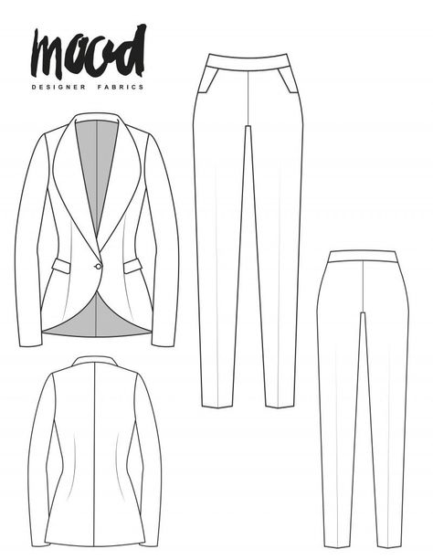 The Ercilla Suit - Free Sewing Pattern - Mood Sewciety Boujee Accessories, Womens Suit Pattern, Technical Flats, Suit Sewing Patterns, Mood Sewciety, Sewing Patterns Free Women, Pants Sewing, Sew Ins, Suit Pattern