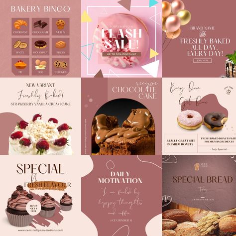 55 Bakery Templates For Instagram Posts Social Media Templates Canva Templates Content Creator Facebook Post Feeds, Instant Download  Expertly designed Instagram templates to help you grow your following and increase your engagement. Easily edit to fit your brand and reuse year after year for your best investment yet. Blow your competition out of the water by providing content and visuals your audience has never seen before.  This Instagram kit is perfect for giving you a modern and cohesive bra Bakery Marketing, Media Branding Design, Bakery Branding Design, Cake Branding, Instagram Feed Planner, Instagram Feed Layout, Social Media Branding Design, Bakery Branding, Desain Editorial