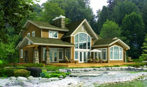 Kingston - JayWest Country Homes Stone Color Palette, Lakehouse Floor Plans, Open Concept Great Room, Hillside House, Concept Kitchen, Lakeside Living, Cottage Crafts, Cabin Exterior, Cabin House Plans