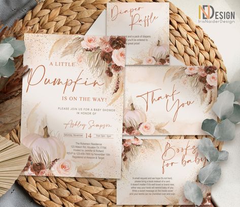 Pampas Grass Baby Shower Invitation SET, A Little Pumpkin Is On The Way, Boho, Desert, Bohemian, Dried Leaves, Terracotta, Printable Leaves Printable, Pumpkin Soap, Dry Leaves, Boho Desert, Pumpkin Party, Soap Favors, Rustic Baby, Rustic Baby Shower, Baby Shower Pumpkin