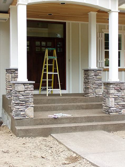 Stone Veneer Columns Columns Ideas, Front Porch Pillars, Porch Pillars, Front Porch Columns, House Porch, Porch Remodel, Porch Columns, Porch Posts, Front Porch Design