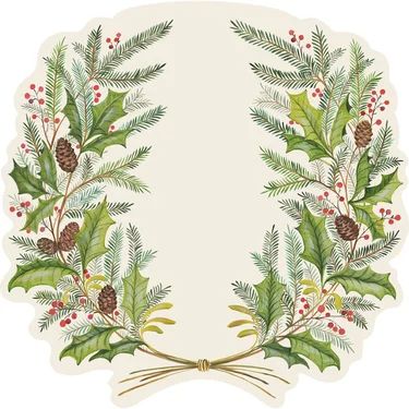 Christmas China Placemat - Hester & Cook Party & Tabletop | Maisonette Painted Wreath, Winter Foliage, Wreath Frames, Decor Pad, Free Yarn, Paper Placemats, Yarn Gifts, Yarn For Sale, Lace Weight Yarn