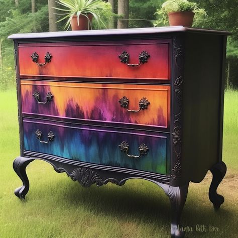 Dishfunctional Designs: Color Pop DIY Tie Dye Painted Dressers Diy Tie Dye Paint, Tie Dye Painting, Diy Tie Dye, Painted Dressers, Painted Furniture Designs, Whimsical Furniture, Upcycle Repurpose, Diy Tie, Boho Furniture