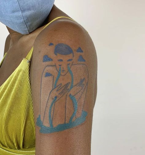 Blue Ink On Dark Skin, Blue Tattoo On Brown Skin, Colored Tattoos On Brown Skin, People Tattoos, Black People Tattoos, Black Girlhood, Blue Ink Tattoos, Dark Skin Tattoo, Skin Tattoo