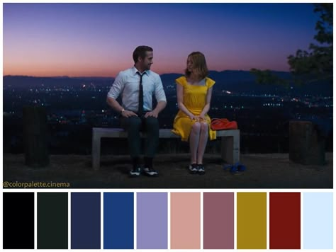 Color Palette Cinema on Instagram: “: "La La Land" (2016). •Directed by Damien Chazelle •Cinematography: Linus Sandgren •Production Design: David Wasco •Costume Design: Mary…” Movie Colour Palette, Film Color Palette, Color In Film, Movie Color Palette, Damien Chazelle, Cinema Colours, Color Script, Color Pallete, Color Film