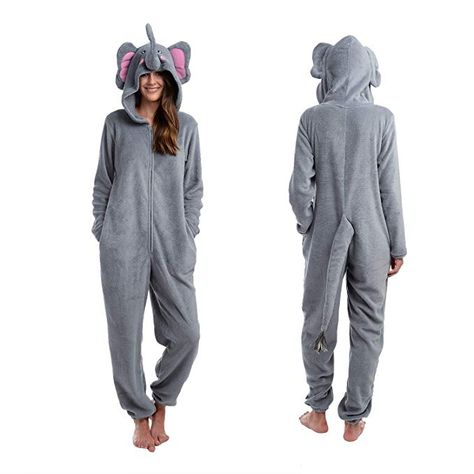 Body Candy Women's Microfleece Hooded Critters Onesie, Got Peanuts, Large Elephant Onesie, Animal Onesies, Halloween And Christmas, Onesie Pajamas, Grey Elephant, Music Festivals, Pocket Design, Onesies, Pajamas