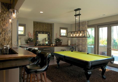 49 Cool Pool Table Lights to Illuminate Your Game Room | Home Remodeling Contractors | Sebring Design Build Pool Table Felt, Transitional Family Room, Custom Pool Tables, Modern Pool Table, Kitchen Table Lighting, Pool Table Room, Home Remodeling Contractors, Game Room Basement, Table Lighting