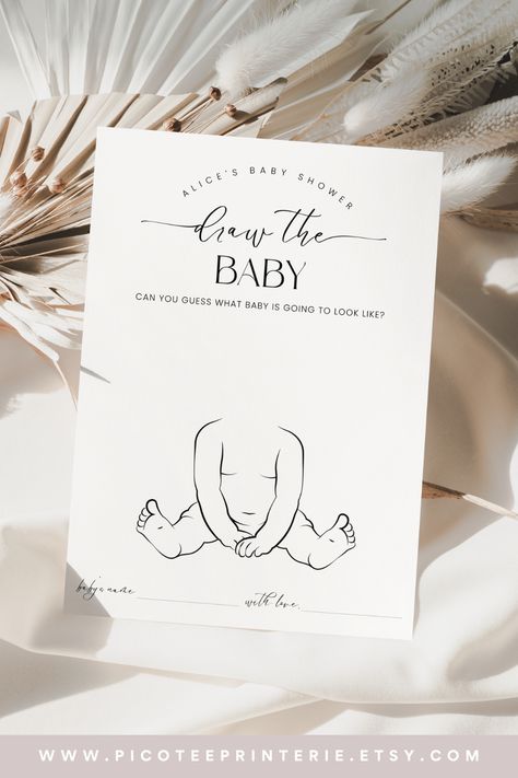 Celebrate the arrival of a new bundle of joy with our modern minimalist themed baby shower activities and games. Our "Draw Baby Game" template is a fun way to get guests involved. The simple black and white color scheme and minimal style will complement any decor and fit a gender neutral theme. Use our editable and printable game cards as is, or customize to fit your needs. Find matching decor in our shop to complete the look! Minimalist Baby Shower Invitation, Baby Shower Ideas Minimalist, Baby Shower Games And Activities, Minimal Baby Shower Decor, Minimal Baby Shower Ideas, Minimalist Baby Shower Ideas, Baby Shower Giveaways, Baby Minimalist, Baby Shower Themes Neutral