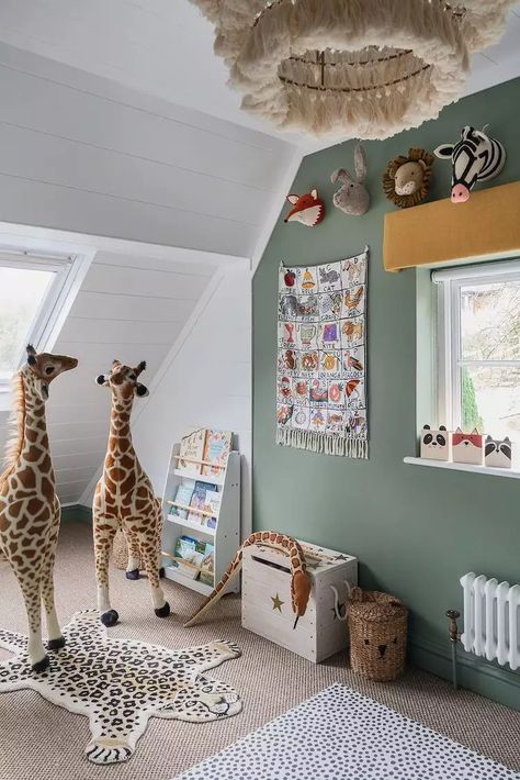 42 Whimsical Playroom Ideas for Endless Fun Playroom Paint, Stylish Playroom, Whimsical Nursery Decor, Mint Green Walls, Attic Playroom, Whimsical Nursery, Calming Spaces, Green Wall Decor, Playroom Storage