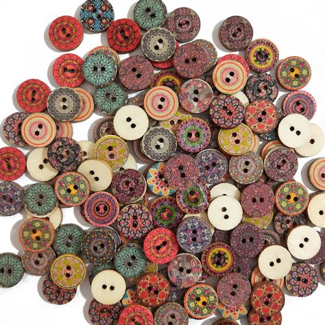 50pcs Retro Wooden Buttons 2 Holes Handwork Sewing Scrapbook Clothing Bosian Style Button DIY Crafts Sewing Scrapbook, Button Diy, Button Decorations, Button Outfit, Handmade Sewing, Costura Diy, Diy Buttons, Handmade Sticker, Craft Accessories