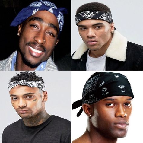 Bandana Headband Hairstyles, Bandana On Head, Ways To Wear Bandanas, Bandana Outfit, Honey Blonde Hair Color, Bandana Girl, Bandanas Men, Rapper Outfits, Headband Men