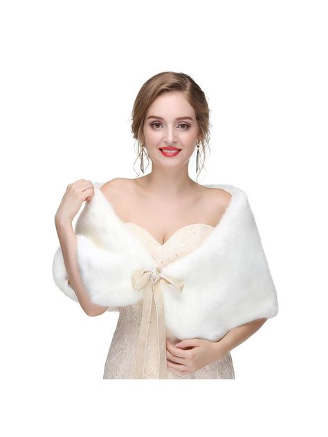 PRICES MAY VARY. Faux Fur,Fur,Satin Faux Fur Wrap Shawl is made of superior faux fur,satin lining on the inner side and ribbon,easy to wear and toasty. Size:Women Faux Fur Shawl Wrap approx: 47X14 Inches(120X36 cm),one size suits the most.With satin ribbon to close in the front,make your hands free. Color:Sleeveless Faux Fur Wraps Shawls Fur Shrug Cape available in black,white,camel,gray and ivory.High thickness,extremely soft warm fur scarf wraps will keep you warm and elegant. Occasions:Women Fur Wrap Wedding, Faux Fur Wedding Shawl, Faux Fur Bridal Wrap, Faux Fur Bolero, Fur Shawl Wedding, Faux Fur Wedding, Bridal Fur, Faux Fur Shawl, Wedding Fur