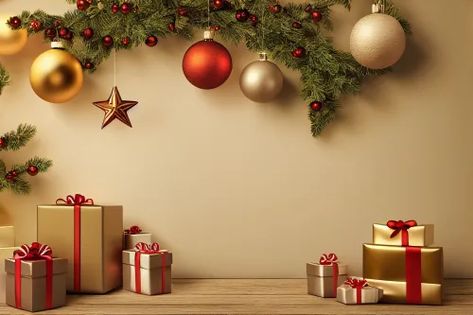 Free Christmas Decoration Background Image Christian Background Images, Free Christmas Backgrounds, Happy New Year Greeting Card, New Year Greeting Card, Merry Christmas Background, Decoration Background, New Year Greeting, Gold Christmas Decorations, Happy New Year Greetings