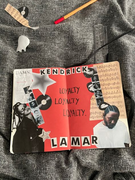 Journal 
Rap 
Rihanna
Kendrick Lamar 
Collage Loyalty Kendrick Lamar Rihanna, Loyalty Kendrick Lamar, Lamar Core, Kendrick Lamar Aesthetic, Kendrick Lamar Lyrics, Kendrick Lamar Art, Music Journal, Prismacolor Art, Pretty Journals