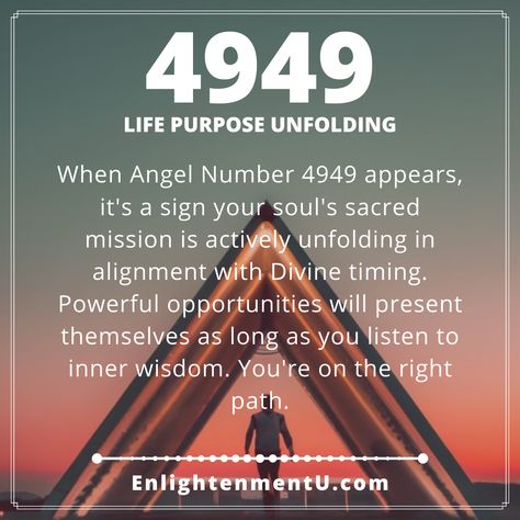 When Angel Number 4949 appears, it's a sign your soul's sacred mission is actively unfolding in alignment with Divine timing. Powerful opportunities will present themselves as long as you listen to inner wisdom. You're on the right path. 735 Angel Number Meaning, 4949 Angel Number, 4949 Angel Number Meaning, Number 10 Spiritual Meaning, Meaning Of Numbers Spiritual, 09:09 Angel Number Meaning, 7:07 Angel Number Meaning, 6:06 Angel Number Meaning, Word Online