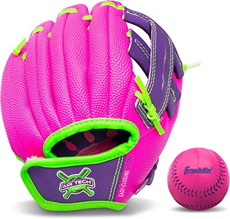 Amazon.com: Franklin Sports Kids Baseball Glove - AirTech Boys + Girls Youth Teeball Glove - Kid + Toddler Teeball + Baseball Mitt - Right Hand Throw - 8.5", Pink/Purple : Sports & Outdoors Baseball Mitt, Baseball Gloves, Girls Gloves, Baseball Girls, Kids Baseball, Baseball Glove, Sports Baseball, Sports Gear, Kids Sports