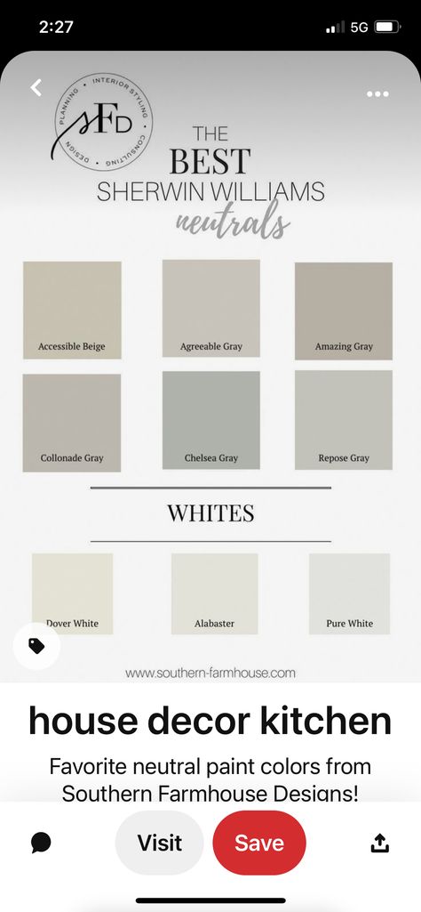 Dover White Color Palette, Alabaster Color Palette, Neutral Kitchen Cabinets, Alabaster Color, Southern Farmhouse, Chelsea Gray, Dover White, Repose Gray, Agreeable Gray