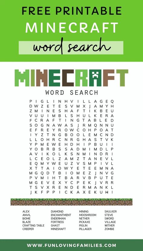 Print this word search activity sheet for your Minecraft loving kids! Great for party favors or a quiet activity at home. How many words can you find? Answer sheet is included in the free PDF download. #minecraft #printable #activitiesforkids Minecraft Party Activities, Minecraft Printables Free, Minecraft Printable, Minecraft Activities, Diy Minecraft Birthday Party, Printable Minecraft, Minecraft Gifts, Minecraft Printables, Diy Minecraft