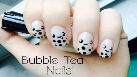 Easy Bubble Tea Nails💖 Bubble Tea Nail Art, Boba Tea Nail Art, Boba Tea Nails, Boba Nail Art, Bubble Tea Nails, Tea Nail Art, Boba Nails, Nails Bubble, Cartoon Nail Designs