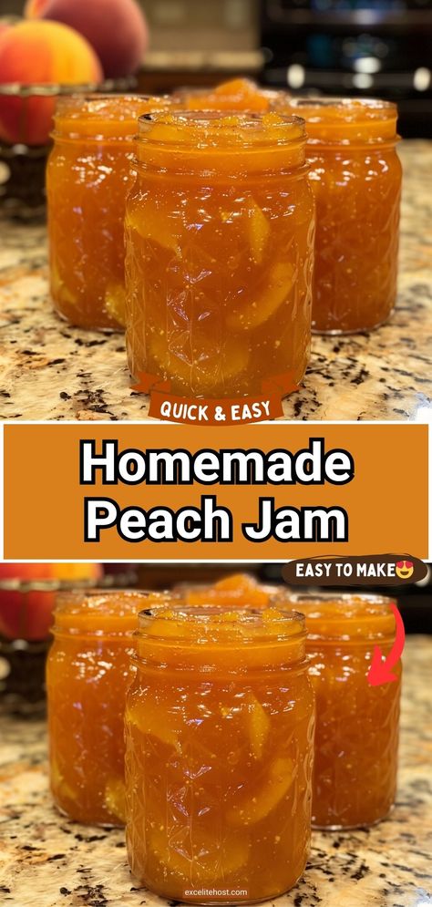 Ingredients:4 cups fresh peaches, peeled, pitted, and chopped2 cups granulated sugar1 tablespoon fresh lemon juice1/2 teaspoon cinnamon Easy Peach Jam Recipe No Pectin, Canned Peach Jam, Over Ripe Peaches, Peach Jam Recipe Canning, Peach Jelly Recipe, Peach Jam Recipe No Pectin, Peach Butter Recipe, Homemade Peach Jam, Oven Baked Chicken Legs