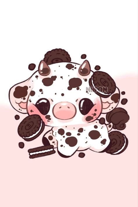 cookies n' cream cow by NiiPON | A cute cow with a cookies and cream pattern, made by Maya Design, Cow Drawing, Walpaper Hello Kitty, Stickers Aesthetic, Cookies N Cream Cookies, Funny Animal Quotes, Easy Drawings Sketches, Cow Art, Art Bundle