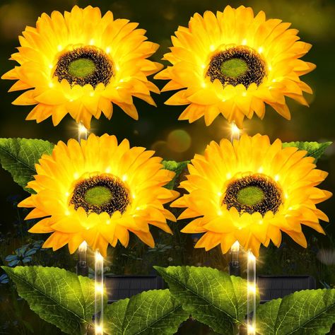 PRICES MAY VARY. 🌻【Upgraded Sunflower Solar Garden Lights】These sunflower solar lights stand out with their larger petals and leaves, creating a more exquisite and realistic appearance compared to others. Each solar flower light is equipped with 20 bright LED beads, and 80 in total, which emit a captivating glow. The stem of the light also adds to its visual appeal, making it both practical and aesthetically pleasing. Illuminate your courtyard as well as bring a vibrant and lively atmosphere to Solar Powered Fairy Lights, Solar Flower Lights, Lights For Garden, Fairy Lights Decor, Solar Flower, Solar Garden Lights, Outdoor Garden Lighting, Solar Fairy Lights, Sunflower Garden