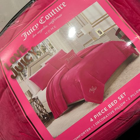 Brand New Juicy Couture Hot Pink Comforter Set 1 King Size Comforter 2 Pillow Cases 1 Juicy Rhinestone Pillow Hot Pink Bedding Room Ideas, Juicy Couture Room Ideas, Juicy Couture Aesthetic Room, Juicy Couture Bed Set, Juicy Couture Room, Baddie Wishlist, Hot Pink Comforter, Baddie Rooms, Rhinestone Pillow