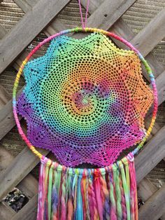 Pastel Rainbow Tie Dye Vintage Crochet Doily by TheIndigoBrush Tie Dye Doilies, Crochet Tie Dye, Tie Dye Macrame, Dye Doilies, Tie Dye Crochet, Summer Mandala, Crochet Dream Catcher, Doily Dream Catchers, Atrapasueños Diy