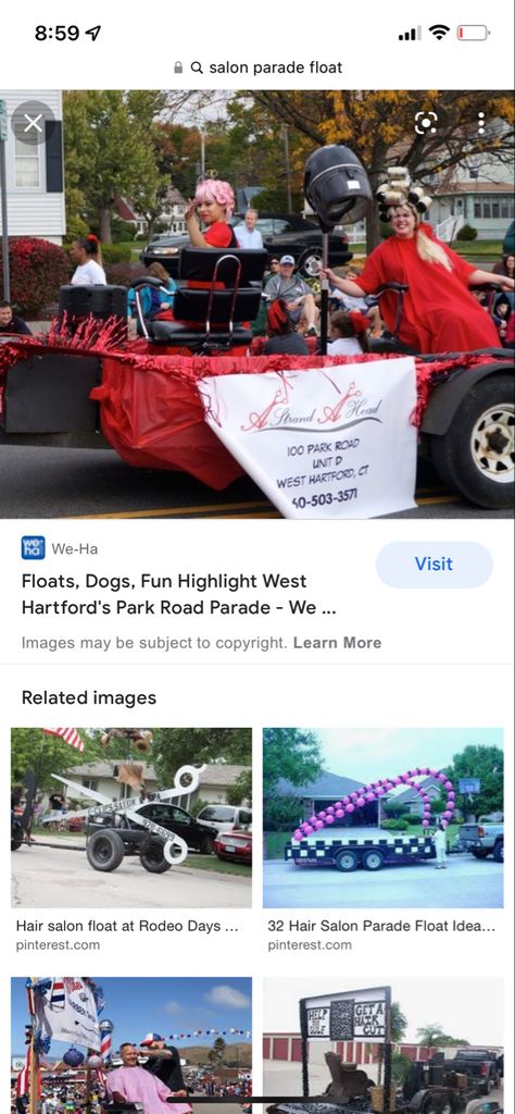 Hair Salon Float For Parade, Hair Salon Parade Float Ideas, Salon Parade Float Ideas, Parade Float Ideas, Carnival Floats, Christmas Parade Floats, 4th Of July Parade, Homecoming Ideas, Christmas Float