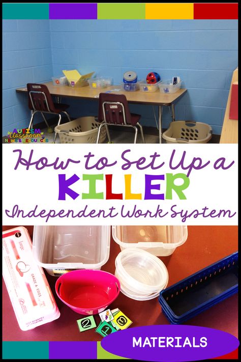 You can get started with independent work systems today! get these materials and then check out the tutorial that comes next and you'll be rockin' the independent work! #autismclassroomresources #structuredworksystems Aba Classroom, Neon Classroom, Behavior Classroom, Special Education Classroom Setup, Structured Teaching, Preschool Classroom Setup, Independent Work Tasks, Independent Work Stations, Life Skills Curriculum