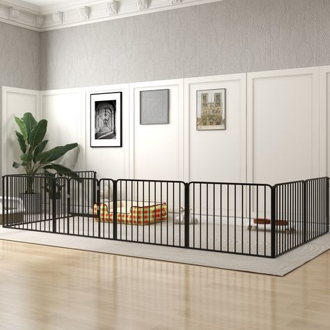 Create a haven for your pets with this versatile PawHut playpen. Consisting of eight panels to set up in different shapes, this pet pen fits any layout easily. Whether it's your living room or garden, the robust metal ensures unwavering stability, offering your companion a safe sanctuary. Setting up is a breeze, unfold, stake securely and watch them love their new-found space. Relax and enjoy some peace of mind, knowing they're happy and secure. Pet Pen, Puppy Pens, Puppy Playpen, Pet Playpen, Dog Pen, Dog Playpen, Animal Pen, Steel Panels, Dog Fence