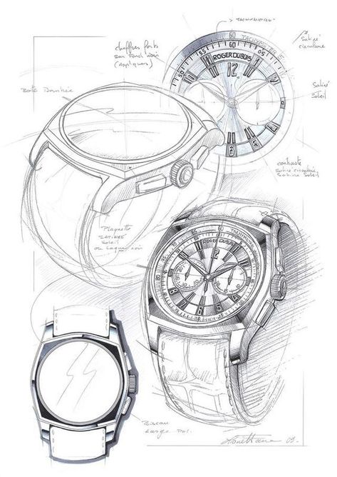 Watch Design Sketch Ideas, Watch Design Sketch, Watch Sketch, Wrist Watch Design, Watch Drawing, Roger Dubuis, Structural Drawing, Jewellery Design Sketches, Jewelry Illustration