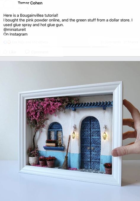 Fairy House Crafts, Greek House, Shadow Box Art, Tanah Liat, Cardboard House, Miniature Rooms, Miniature Diy, Miniature Houses, Miniature Crafts