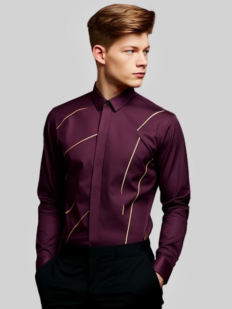 Shirt Styling, Embellished Fabric, Apple Pattern, Semi Formal Wear, Burgundy Shirt, Embellished Shirt, Color Block Shirts, Suits Men, Evening Cocktail