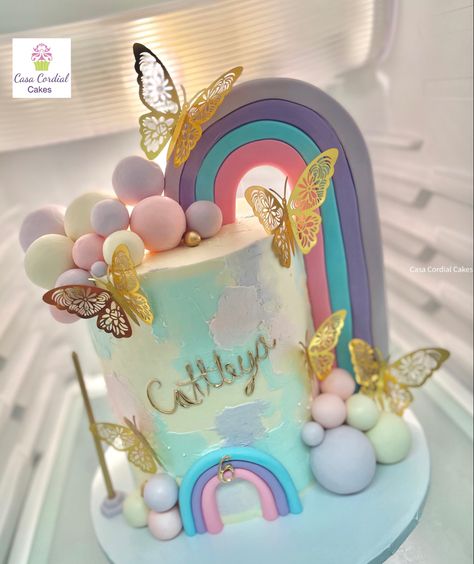 Butterfly And Unicorn Cake, Cakes For 5 Year Girl, Rainbow Theme Birthday Decorations, Cakes For 6 Year Girl, Birthday Cakes For 5 Year Girl, Birthday Cake For 6 Year Girl, 6 Year Birthday Cake, Birthday Cake For 4 Year Girl, Birthday Cake For 5 Year Girl