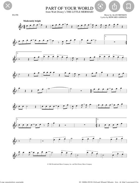 Flute Sheet Music Disney, Flute Songs, Free Flute Sheet Music, Disney Sheet Music, Notes Piano, Clarinet Music, Part Of Your World, Easy Piano Songs, Flute Sheet Music