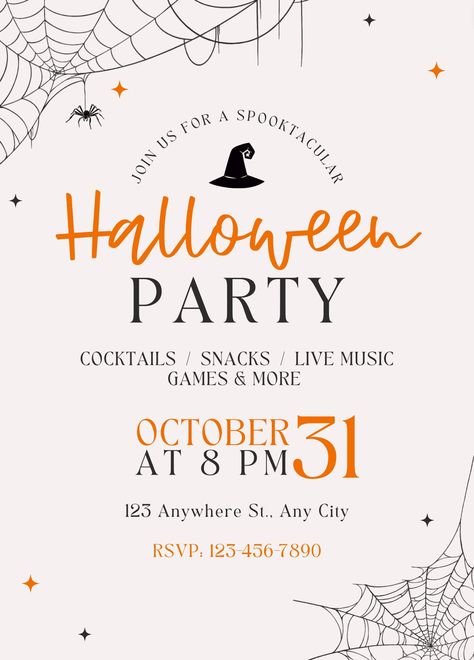 Cute Halloween Party Invitations, Halloween Templates Invitations, Halloween Potluck Invitations, Halloween Invite Ideas, Halloween Birthday Invitations Kids, Halloween Party Invitations Template, Halloween Invitations Template, Halloween Invitation Ideas, Halloween Party Themes For Adults