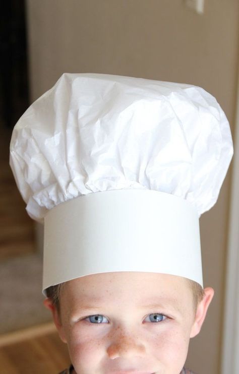 Paper Chef Hats, Kids Cooking Party, Chef Hats For Kids, Tissue Paper Crafts, Paper Hats, Chef Hats, Five In A Row, Pancake Day, Chef Hat