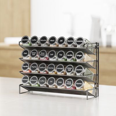 Spice Rack Organizer with 28 Spice Jars, 386 Spice Labels, Chalk Marker and Funnel Set for Cabinet, Countertop, Pantry, Cupboard or Door & Wall Mount - 28 Jars, 13.4" W × 10.8" H, Black | Prep & Savour Spice Rack Organizer w/ 28 Jars and 386 Labels for Kitchen Cabinet, Countertop, 13.4" W × 10.8" H Black 11.0 x 13.0 x 5.0 in | Organization | SACQ1001 | Wayfair Canada Countertop Pantry, Organize Kitchen Spices, Cabinet Countertop, Seasoning Rack, Spice Shelf, Pantry Cupboard, Chalk Marker, Spice Rack Organiser, Spice Labels