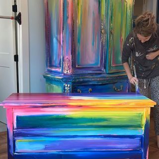 Ann Upton Art on Instagram: “DIY Encanto Inspired Rainbow Armoire Upcycle✨ ✨ I do a LOT of upclcying and painting in our home, but of all the projects this is hands…” Rainbow Furniture, Whimsical Painted Furniture, Diy Furniture Renovation, Painting Furniture Diy, Furniture Renovation, Funky Furniture, Funky Painted Furniture, Hand Painted Furniture, Refurbished Furniture