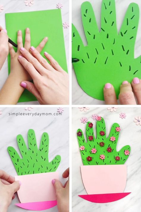 Are you searching for an easy Mothers Day craft for kids to make? This handprint cactus card is a simple DIY project that is so cute! Make it for mom or Grandma!  | Mothers Day Crafts for Kids  | Handprint Crafts for Kids   #simpleeverydaymom #mothersday #mothersdaycrafts #kidscrafts #handprintcrafts #craftsforkids Cactus Card, Babysitting Crafts, Easy Mother's Day Crafts, Cactus Diy, Mothers Day Crafts For Kids, Handprint Crafts, Daycare Crafts, Crafts For Kids To Make, Mother's Day Diy