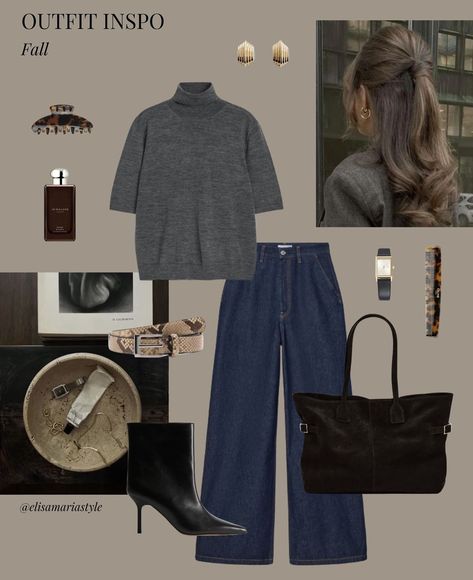 Vision Boards Aesthetic, Modern Chic Outfits, Grey Boots Outfit, Wearing Ankle Boots, Date Night Outfit Fall, Ankle Boots Fall, Autumn Outfit Inspiration, Y2k Jewellery, Style Blue Jeans