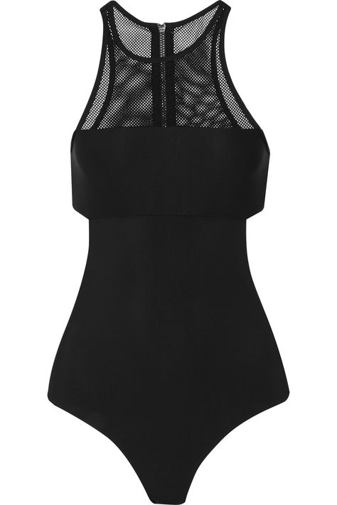 T BY ALEXANDER WANG Mesh-Paneled Cutout Swimsuit. #tbyalexanderwang #cloth #swimsuit Cutout Swimsuit, Swimsuit Black, Cut Out Swimsuits, Jewel Neckline, Clothes Sale, T By Alexander Wang, Luxury Outfits, Alexander Wang, One Piece Swimsuit