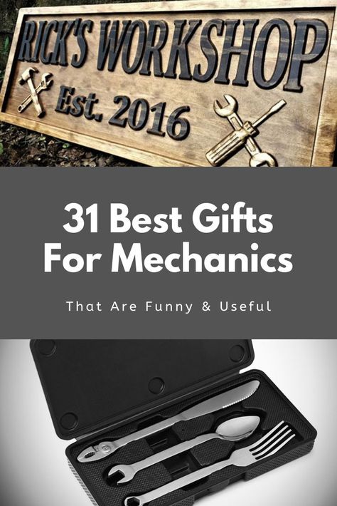 31 Best Gifts For Mechanics That Are Unique ( Mechanic Gift ideas )  Discover the best gifts for mechanics here in our guide that features heaps of totally unique gift ideas for your mechanic friend. Check them out! Mechanic Graduation Gift, Gift Ideas For Mechanic Boyfriend, Christmas Gift Ideas For Mechanic, Mechanic Gift Basket, Diy Gifts For Mechanic Boyfriend, Gift For Mechanic Boyfriend, Gifts For Mechanic Husband, Gifts For Tool Guys, Gifts For Handyman Guys