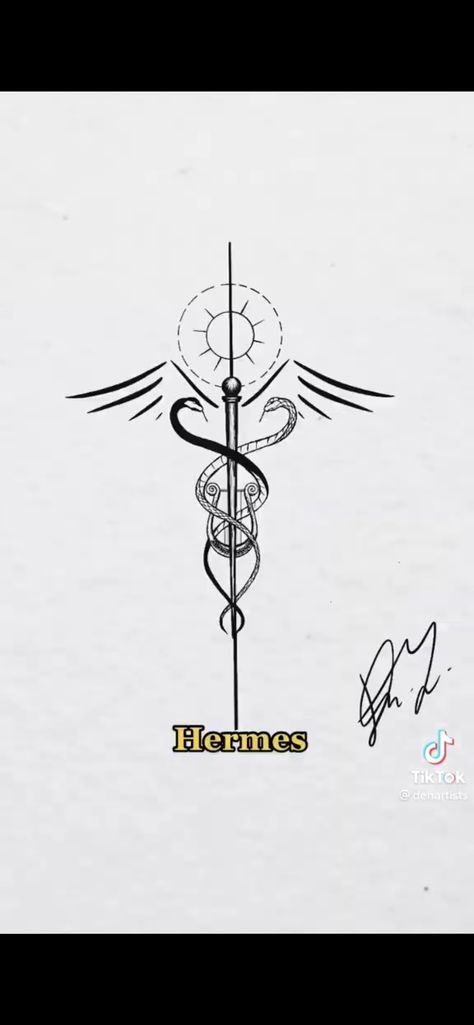 Olympian Gods Tattoo, Hermes Symbol Tattoo, Greek Mythology Tattoos Hermes, Apollo Minimalist Tattoo, Tattoos Based On Greek Mythology, Hermes Greek God Tattoo, Greek Mythology Tattoos Fine Line, Olympian Tattoo, Greece Gods Tattoo