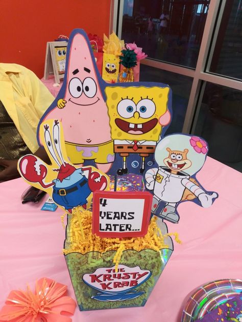 Spongebob Table Decorations Centerpieces, Spongebob Birthday Party Table Decor, Spongebob Birthday Party Centerpieces, Spongebob Table Centerpiece, Krusty Krab Birthday Party, Spongebob Centerpieces Diy, Spongebob Party Centerpieces, Spongebob Table Decorations, Spongebob Centerpieces Birthdays