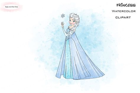 Elsa Watercolor, Elsa Clipart, Frozen Watercolor, Princess Watercolor, Sports Nursery Theme, Princess Clipart, Invitation Layout, Frozen Birthday Invitations, Watercolor Clip Art