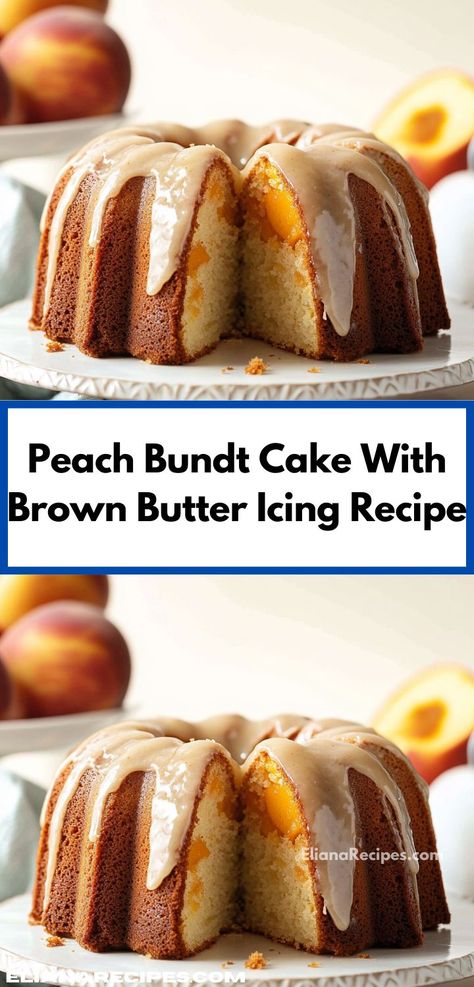 Need a show-stopping dessert for your next celebration? Discover the Peach Bundt Cake with Brown Butter Icing. This recipe combines delicious peach flavor with a rich icing, making it a favorite for any festive occasion. Peach Bundt Cake, Butter Icing Recipe, Brown Butter Icing, Bundt Recipes, Amazing Meals, Peach Recipes, Butter Icing, Peach Desserts, Peach Cake