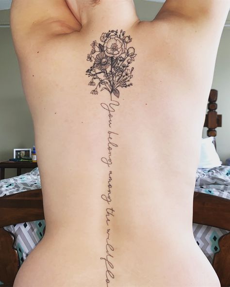 You belong among the wildflowers- Tom Petty  #spinaltattoo #tompetty #wildflowertattoo #lyrics #tattoos #forwomen She Belongs Among The Wildflowers Tattoo, Wildflowers Tom Petty Tattoo, Tom Petty Wildflowers Tattoo, Do You Suppose Shes A Wildflower Tattoo, You Belong Among The Wildflowers Tattoo, You Belong Among The Wildflowers, Wildflower Back Tattoo, Tom Petty Tattoo, Lyrics Tattoos