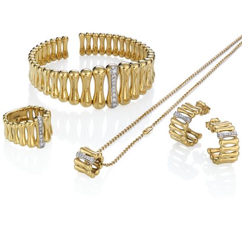 Chimento Bamboo Over Collection. 01 1A05894B12  Yellow gold ring with diamonds 02 1B05894B12  Yellow gold bracelet with diamonds 03 1G05894B12  Yellow gold necklace with diamonds 04 1O05894B12  Yellow gold earring with diamonds Ring Sketch, Vicenza Italy, Minimal Jewellery, Golden Rings, Diamond Jewelry Earrings, European Market, Jewellery Design Sketches, Jewelry Editorial, Jewelry Brands